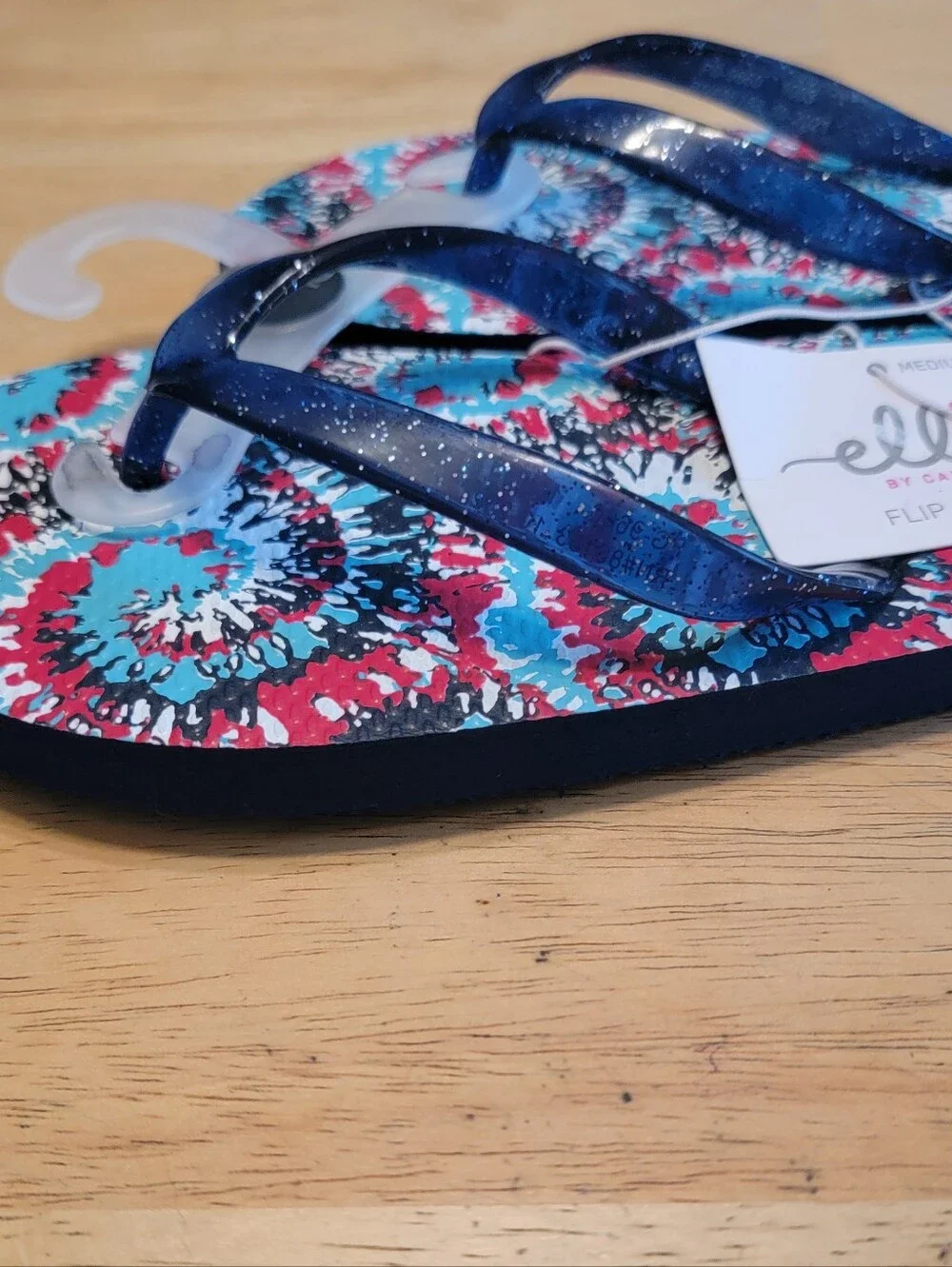 Girl's Elli Red, White, Blue  Multi Spiral Print Flip Flops Size 12-13